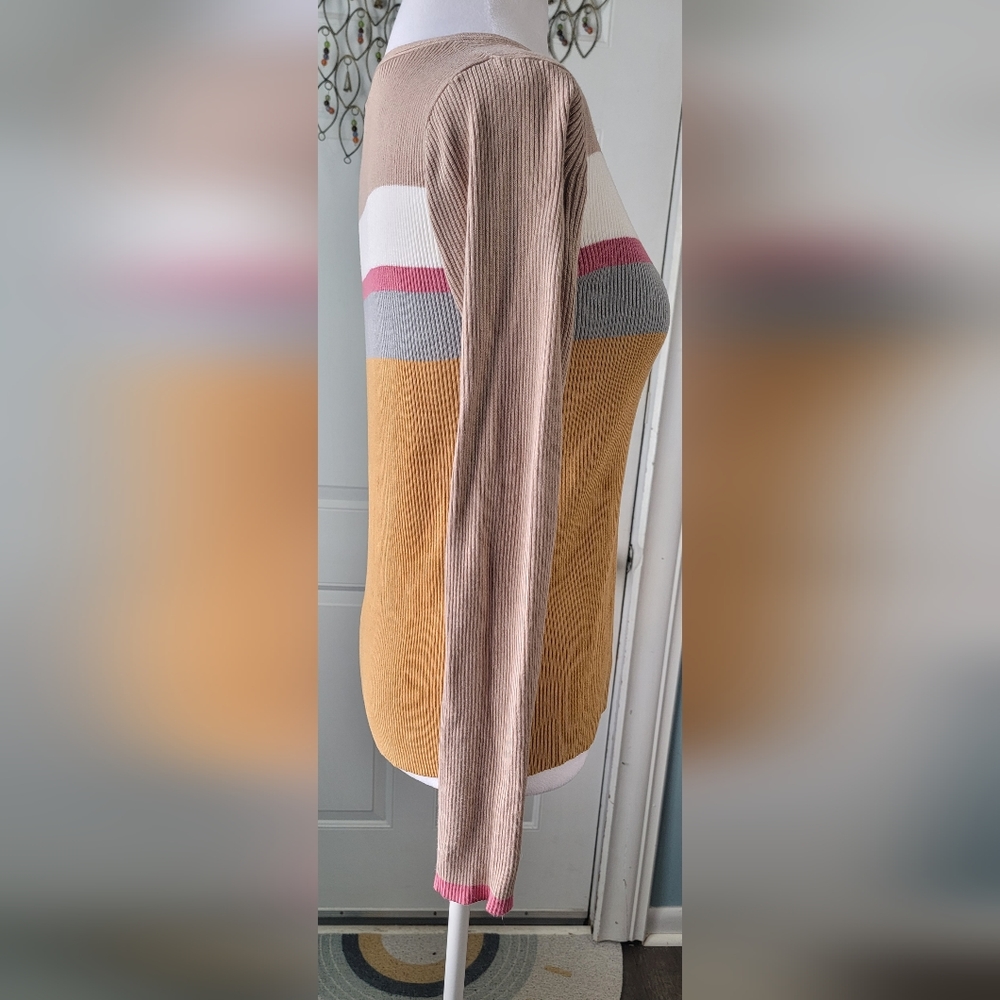 Fate Sweater Ribbed Women's S Yellow & Brown Heanly 1/4 Button Up Long-sleeved - Picture 4 of 12